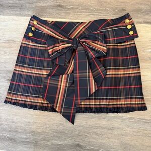 LONDONJean Chino Pleated Plaid Mini Skirt Navy Brown Red Preppy Size 6 NWOT